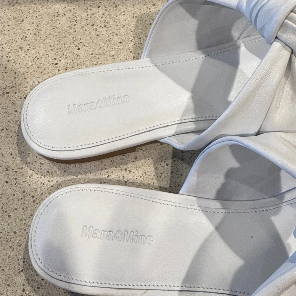Mara & Mine Isabelle Leather Slide Knotted Slide White Leather Size 8